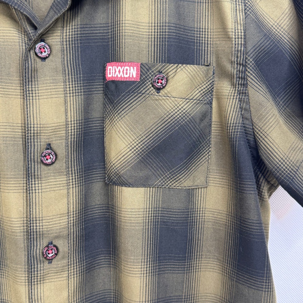 DIXXON DFC Youth Boys Short Sleeve Button Up Shirt LG Plaid‎ Dk Green Black - Picture 3 of 7